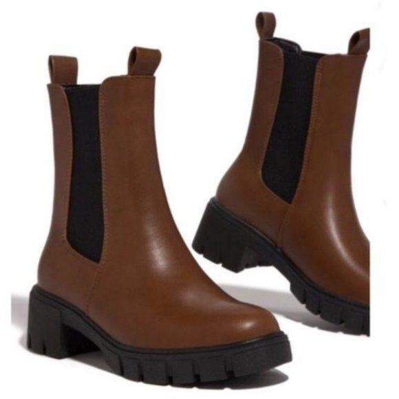 Shoes - Pull On Lug Sole Chelsea Boots in Rust Brown
